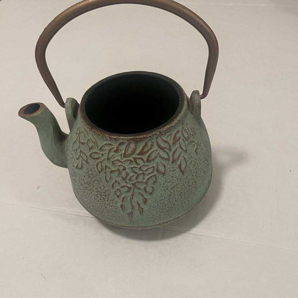 Cast Iron Sage Green Tea Pot no lid Stovetop Safe Teapot Kettle